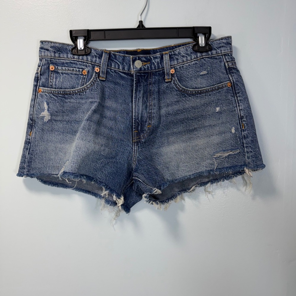 Lucky Brand Boy Mid Rise Distressed Denim Shorts Size 12/31 Blue